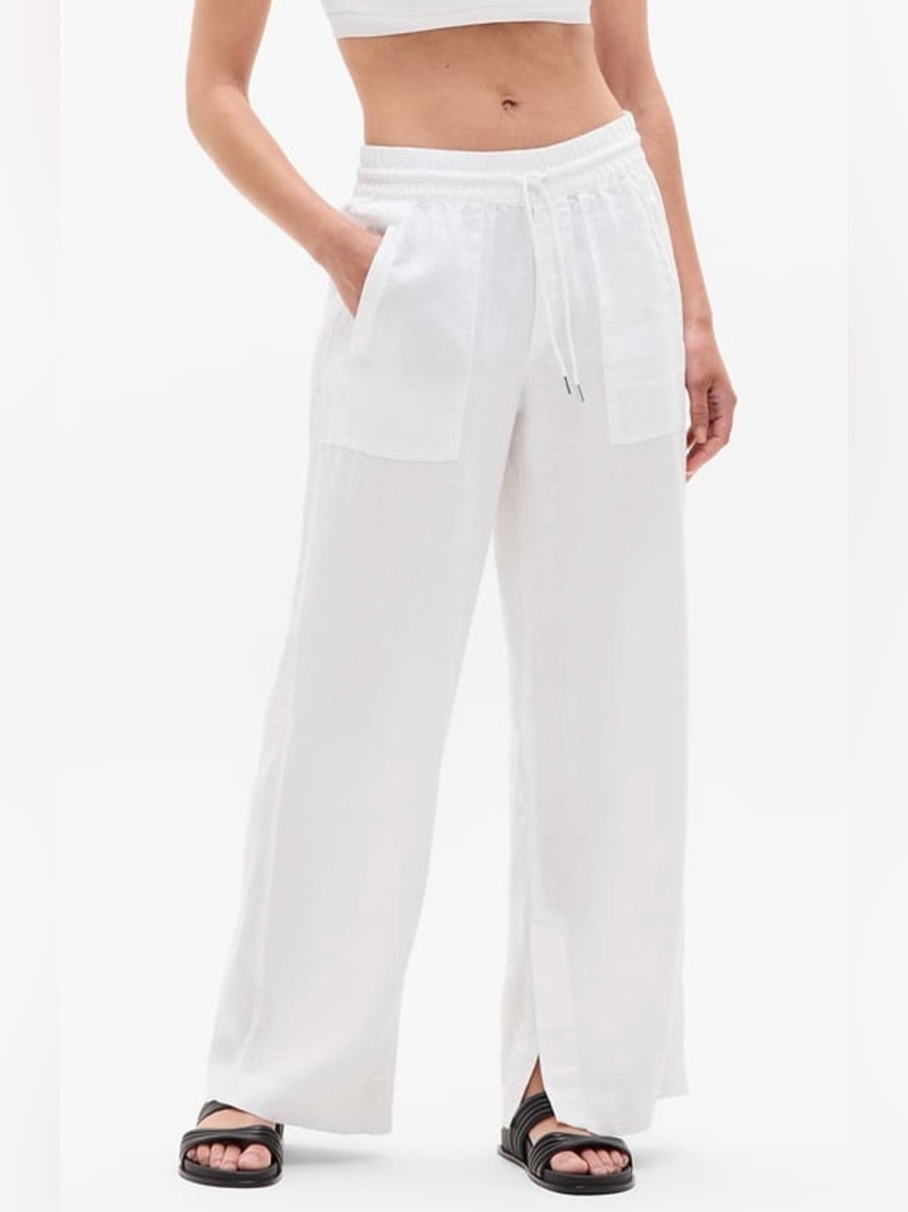 Athleta Retreat Linen High Rise Wide Leg Pants Calla Lily White M